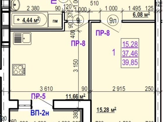 9000$ Продажа 1-комнатной 39,8м2 ЖК Валентиновская Дом 3 Харків