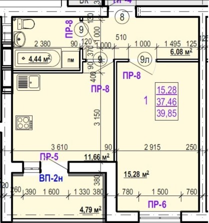 9000$ Продажа 1-комнатной 39,8м2 ЖК Валентиновская Дом 3 - фото 1