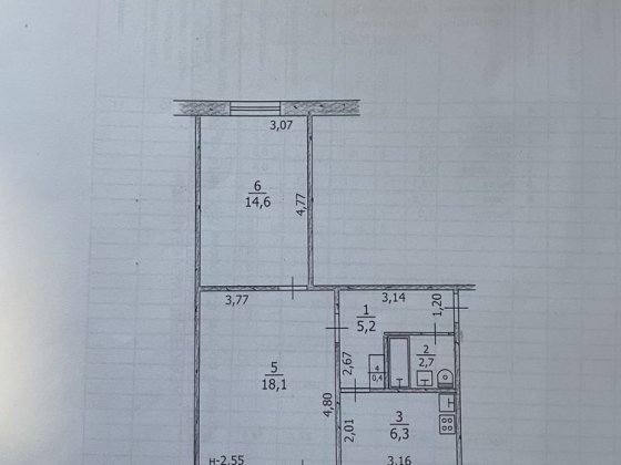 Квартира 2х комнатная 48,8 кв м Терновка