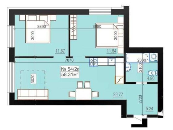 Квартира 58,3м² ВАУЧЕР + РОЗТЕРМІНУВАННЯ ЖК Міланж Милая
