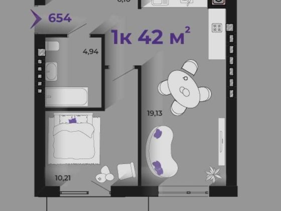 1 кімнатна квартира в ЖК Prostir — 42 м² в 6 секціЇ на 5 поверсі_KD Тисмениця