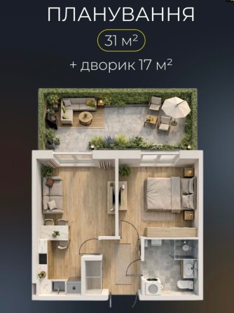1к квартира 32м2, з власним ДВОРИКОМ, ГАЗ, Готовий будинок, Закрита територія, Держ програми - фото 1
