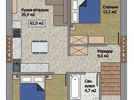 Квартира 2-кімнатна в клубному будинку Петриков