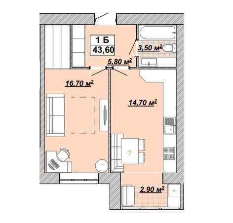 Продаж 1кім квартири 43,6кв.м. в центрі - фото 1