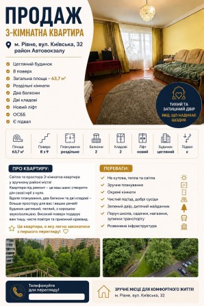 3 кімнатна квартира р-н Автовокзалу,вул.Київська - фото 1