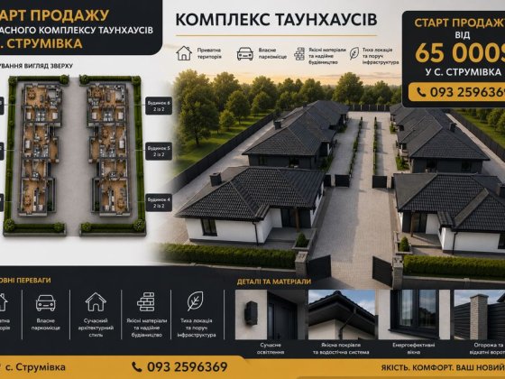‼️Нові одноповерхові таунхауси в Струмівці | 65–85 м² | Закрита територія‼️ Струмівка