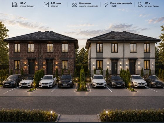 Дуплекс 117 м² біля Києва | Центральна каналізація та вода | Гатне Гатное