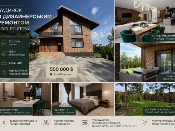 Будинок 185 м² з дизайнерським ремонтом | Віта-Поштова | 10 соток | Газ Вита-Почтовая