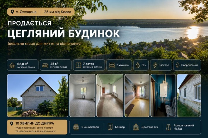 Продається цегляний будинок біля Києва! Село Осещина, лише 25 км від столиці. - фото 1