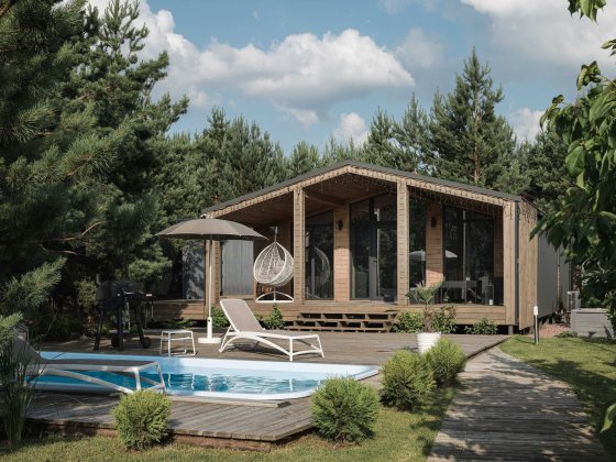 Продам модульний єко будинок 82 кв.м з двома спальнями, терасою, під ключ.    2 550 000грн. Без комі Петрушки