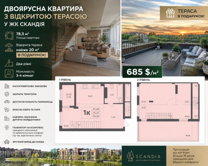 ЗДАНИЙ БУДИНОК‼️ єОселя | Простора двоярусна квартира з відкритою терасою  ‼️78,2 м2 | 9 поверх| ЖК  - фото 1
