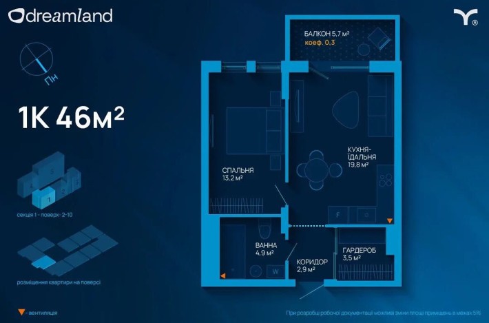 Терміново! 1 кім квартира з балконом від благо, 5 поверх, газ, 46м2 - фото 1