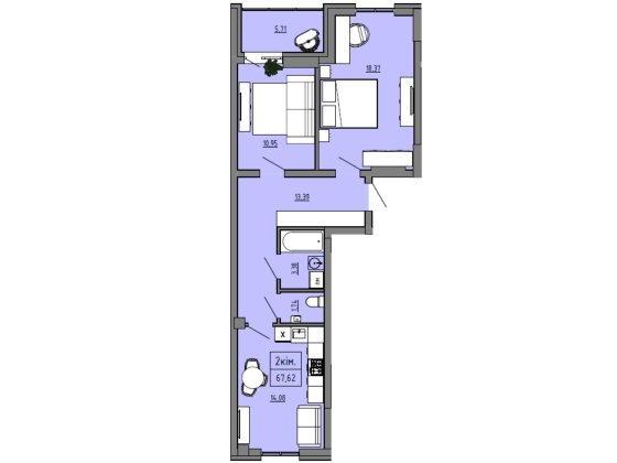 Двокімнатна квартира 68 м² Луцк