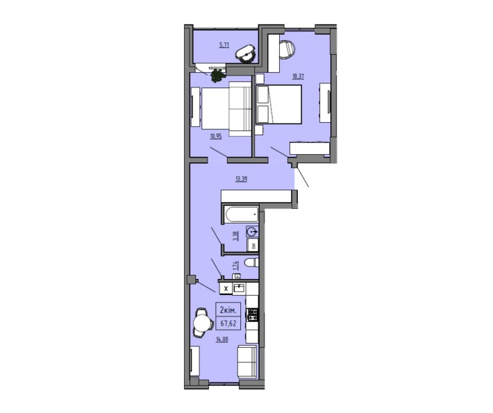 Двокімнатна квартира 68 м² - фото 1