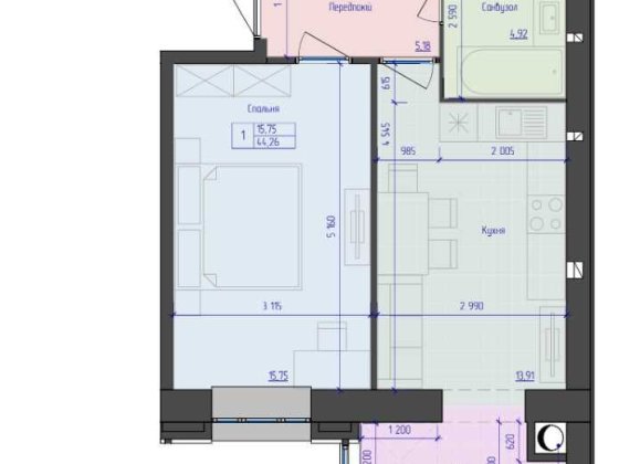 Однокімнатна квартира в новобудові  44,26 м2 - 40 720 $ Луцк
