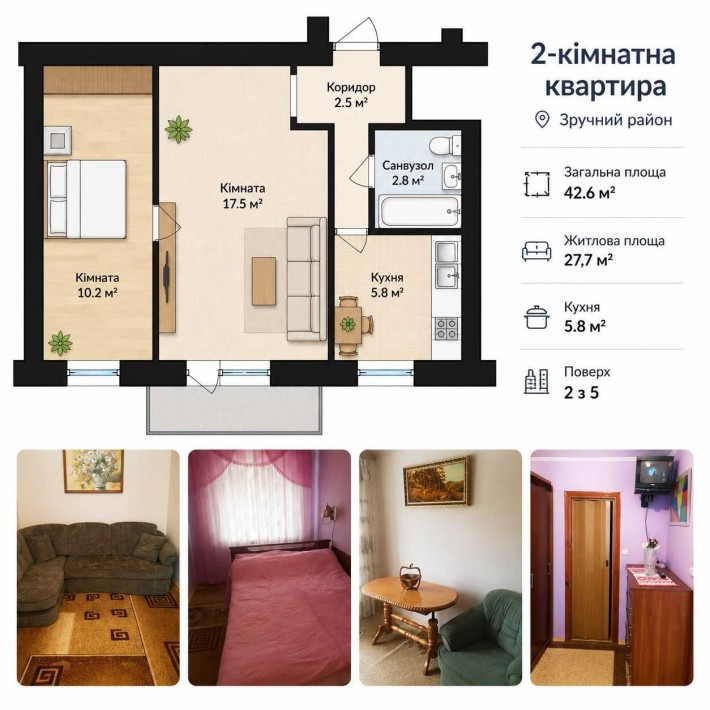 |  2-кімнатна укомплектована квартира • Автономне опалення • Центр - фото 1