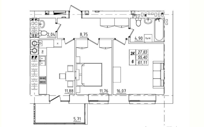 ЖК Сінна | 2 кімнати | 61 м² | Вид на центр міста - фото 1