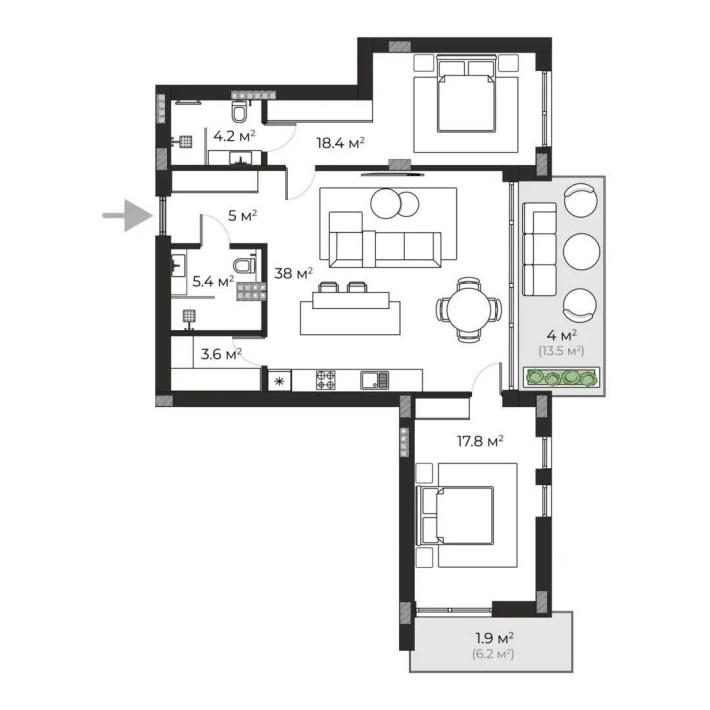 2-кімнатна квартира 98,3 м² у клубному містечку SHERWOOD ｜ Ужгород ｜ Два балкони ｜ Новобудова бізнес - фото 1