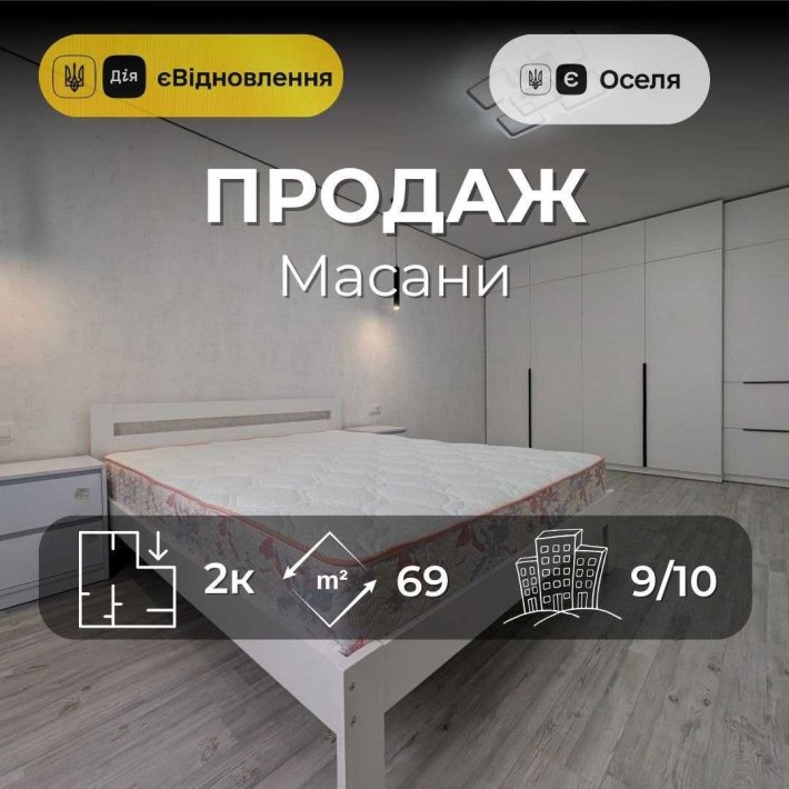 Нова 2-кімнатна квартира 68,6 м² з ремонтом та меблями Масани єОселя RD - фото 1