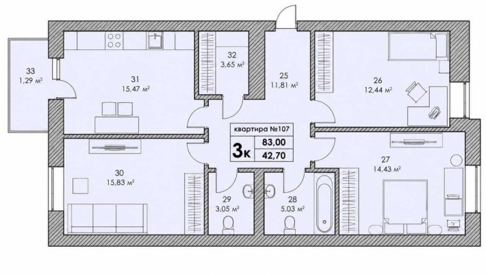 Продаж 3 кімн квартири 83 м2 ЖК Park Residence від забудовника без комісій 3 черга - фото 1
