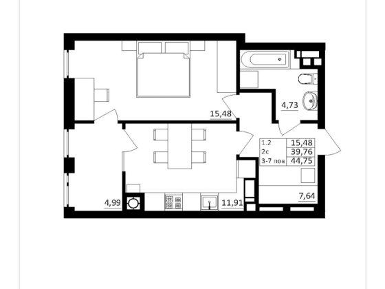 Продаж квартири від забудовника 44,75м² Обухів