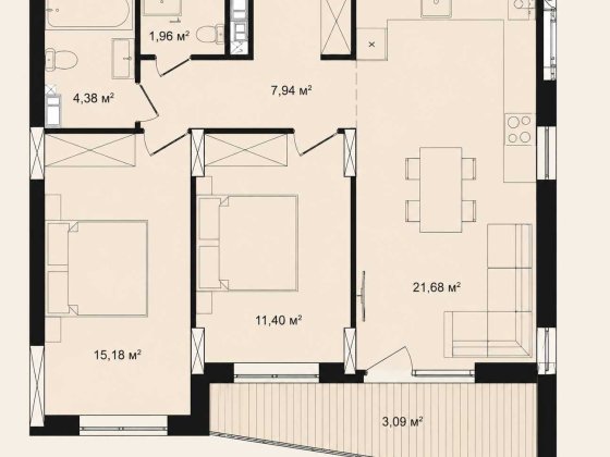 2-кімнатна квартира від забудовника 65,63 м² | ЖК Riviera Residence | Стрий Стрий
