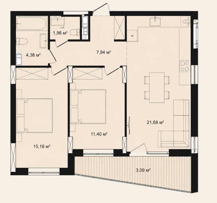 2-кімнатна квартира від забудовника 65,63 м² | ЖК Riviera Residence | Стрий - фото 1