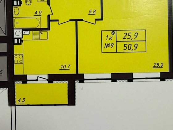 без %, Продаж 1к квартири, площа 51м, перероблюється в 2к. Фастів Фастів