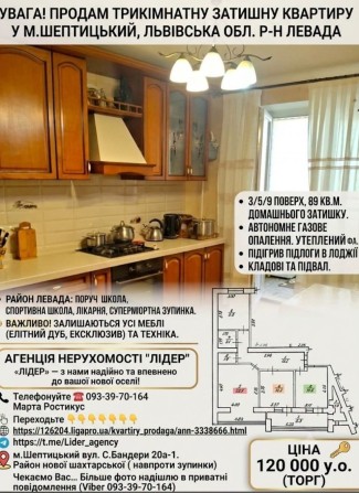 Продам трикімнатну квартиру у Шептицькому - фото 1