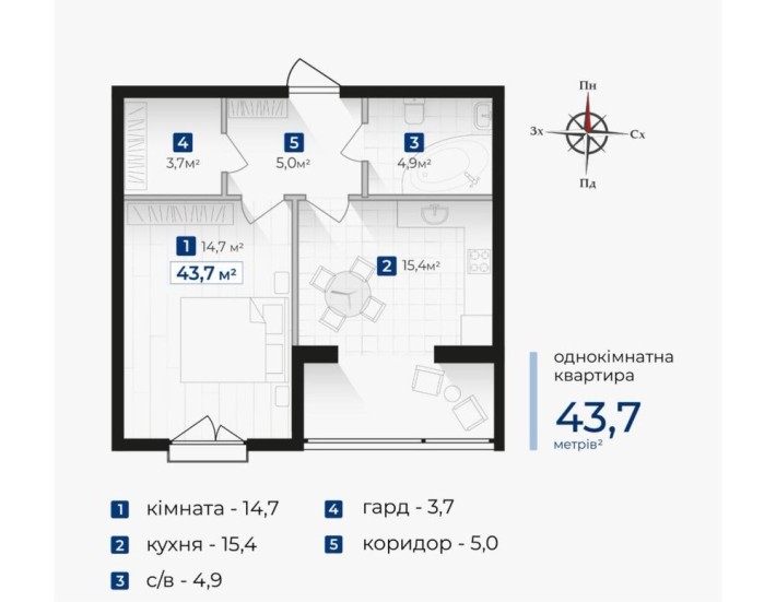 1 кімнатна квартира,варіант ідеальний під інвестицію - фото 1