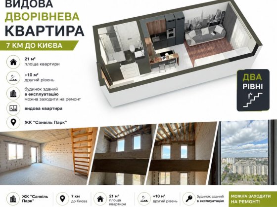 ‼️Найдешевша квартира 21м2 + (10м2 другий рівень) ВИДОВА КВАРТИРА Святопетровское
