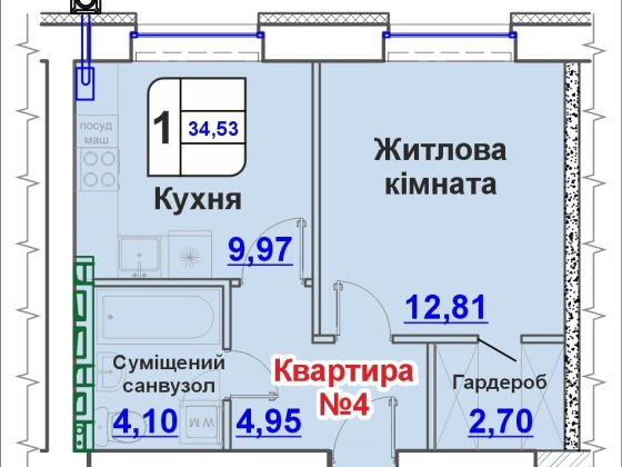 Продаж 1 кімн.  Квартири в новому будинку
