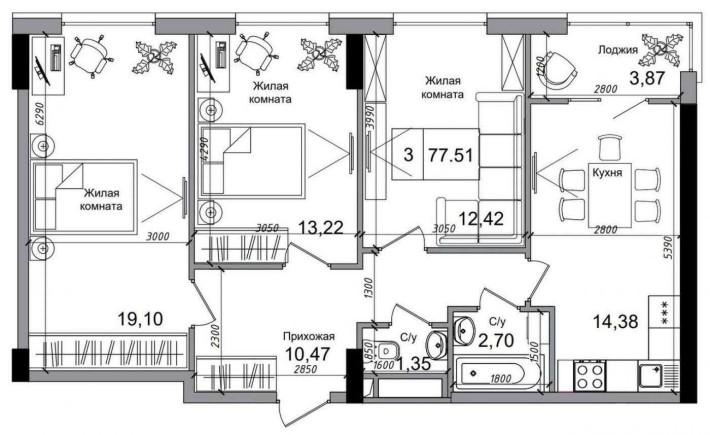 Продажа 3-ком. квартиры в ЖК «Артвилль», дом 4. 1A5 - фото 1