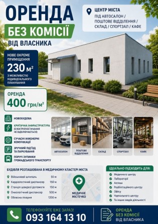 Оренда. Центр міста. Під автосалон / поштове відділення / склад / спортзал / кафе - фото 1