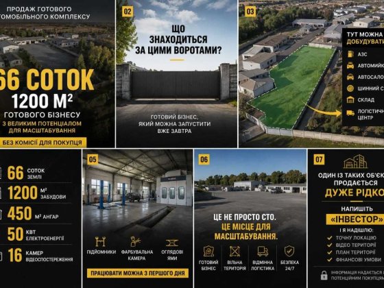 ПРОДАЖ  АВТОМОБІЛЬНОГО КОМПЛЕКСУ з великою територією 66стоток Рівне