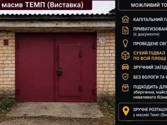 Продаж гаража масив «Темп»10тис.$ на всю довжину сухий підвал,світло,охорона,приватизований Хмельницкий