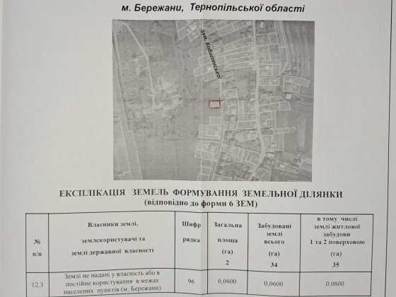 Земельна ділянка в м.Бережани Бережаны