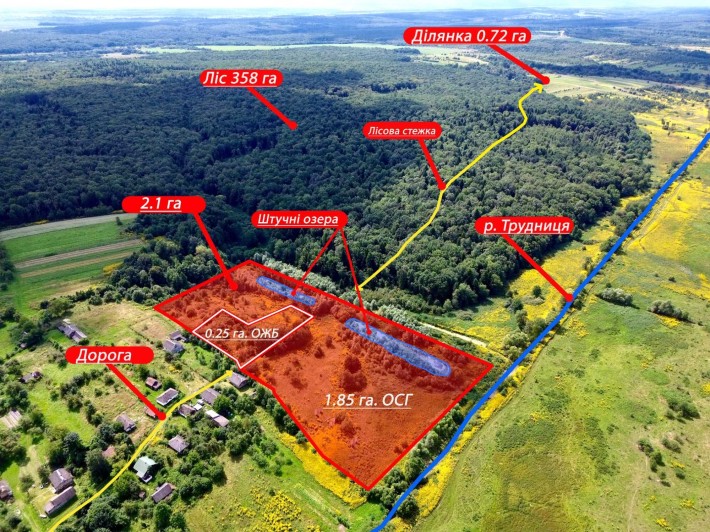 Продаж ділянки 2.1 га. з озерами та приляганням до лісу - фото 1