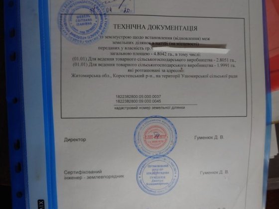 Земельні ділянкі паї сільхоз призначення  я власник не в оренді Коростень