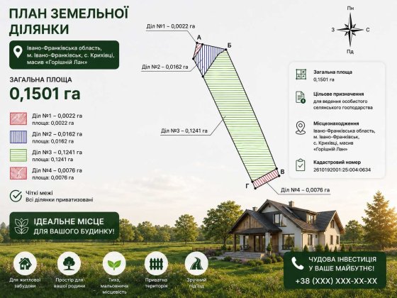 Земельна ділянка 15 сотих. Крихівці Криховцы