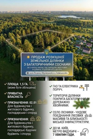 Продаж розкішної земельної ділянки у лісі, за 5 км від Києва під забудову житлових будинків, оздоров - фото 1