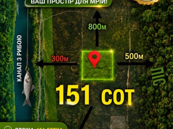151сот.між Rivierra Village та лісом,поряд київське водосховище до Києва 20хв Лебедевка