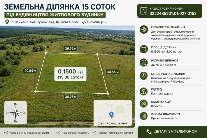 Земельна ділянка 15 соток під забудову | Михайлівка-Рубежівка - фото 1