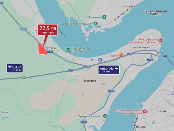 Інвестиційний майданчик 22,5 га - Миколаїв - логістика - виробництво Надбугское