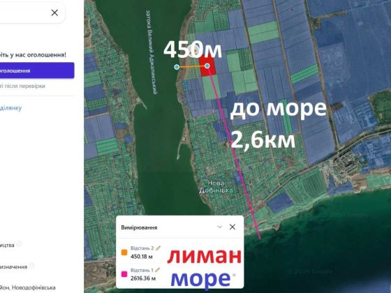 680соток. море 2,6км, лиман 450м Нова Дофінівка