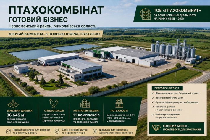 Продаж виробничого комплексу 8 800 м² | 3,66 га | Миколаївська область | Готовий бізнес - фото 1