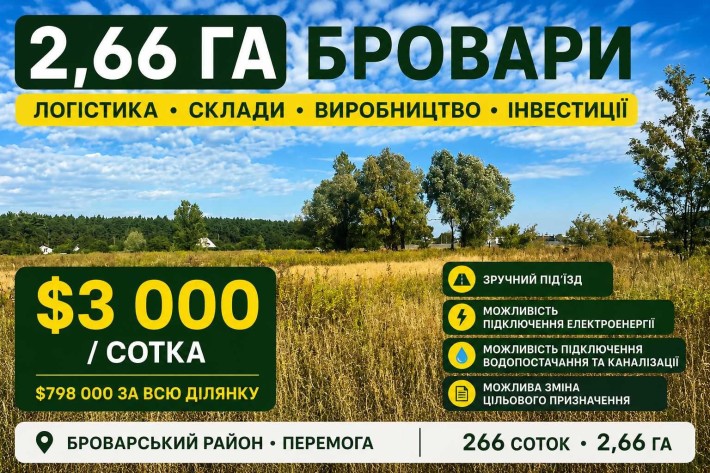 2,66 Га у Броварах — перспективна ділянка під логістику / склади / виробництво - фото 1
