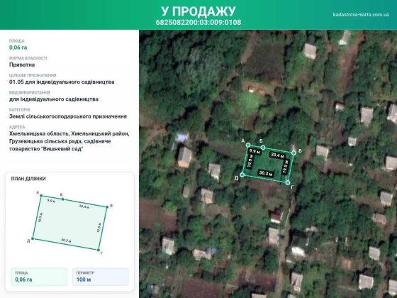 Продаж ділянки Грузевиця(Вишневий сад) SL Хмельницький