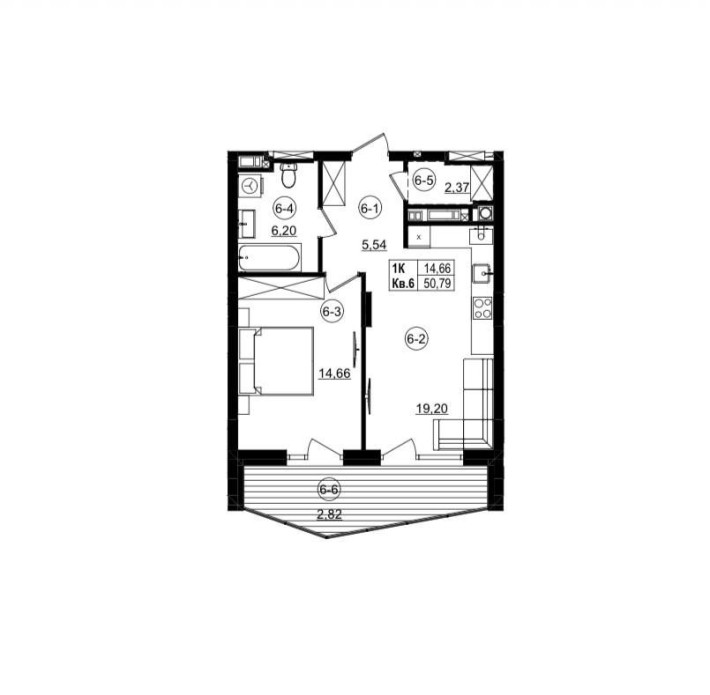 50.79 m2, 1-кім квартира, Riviera Residence, Стрий - фото 1