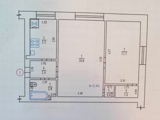 2-кімнатна квартира 43,4 м² у м.Карлівка Карловка